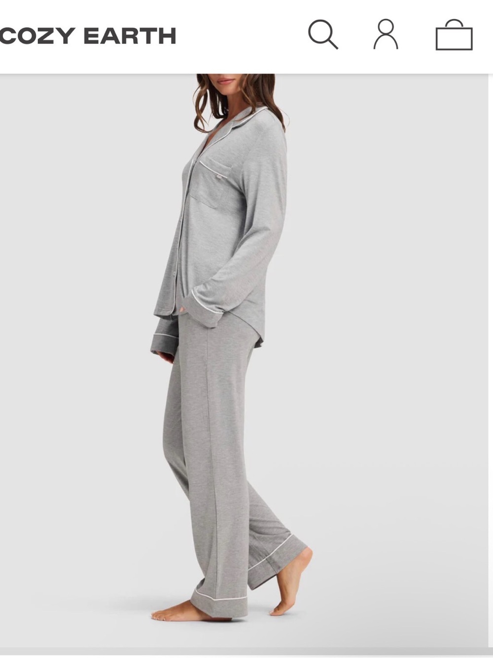 Cozy Earth Women's Light Gray Long-Sleeve Pajama Set in Bamboo